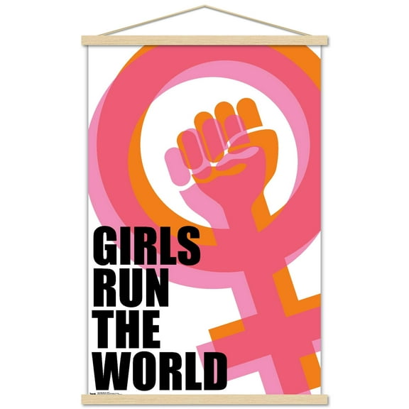 Girls Run The World! Wall Poster with Wooden Magnetic Frame, 22.375" x 34"