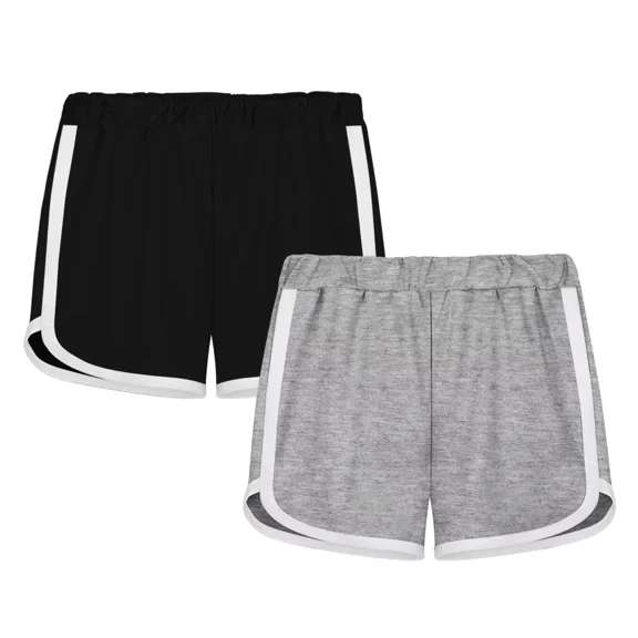 Girls Running Dancing Sports Shorts Summer Athletic Black Gray Short Pants 2 Pack for 2-12 Years Kids