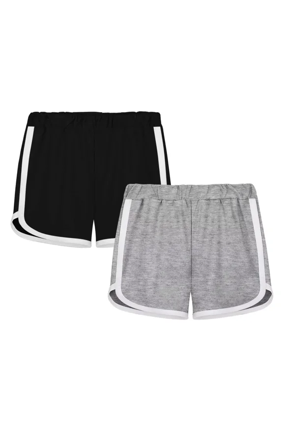 Girls Running Dancing Sports Shorts Summer Athletic Black Gray Short Pants 2 Pack for 2-12 Years Kids