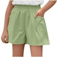 thumbnail image 1 of Girls Running Shorts New Girls Summer Shorts Casual Kids Wide Leg Comfy Boho High Waisted Pull on Drawstring Shorts with Pockets Green 13 Years, 1 of 8