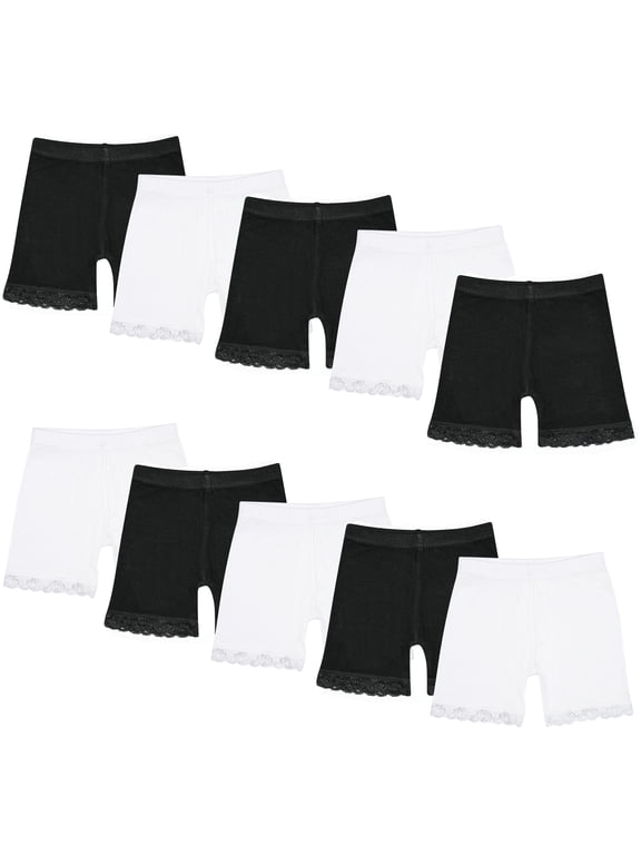 Girls Safety Dress Shorts Dance - Underskirts Cycling Bike Shorts Black White Pink Gym Sports Breathable Lace Pants 10 Pack 1-10 Years