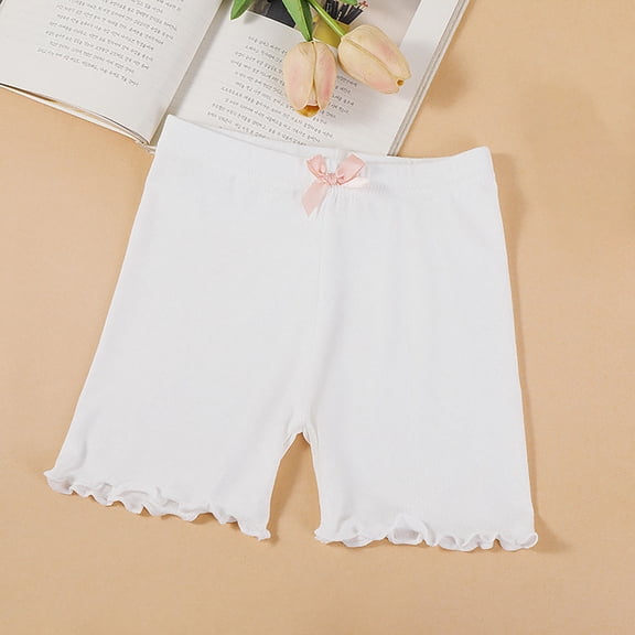 Girls' Safety Shorts,Anti-Slip Underwear with Ruffled Lace Hem,Built-In Bloomers for Dresses and Skirts,Perfect for Summer Play,School,Preventing Wardrobe Malfunctions During Active Movements - White