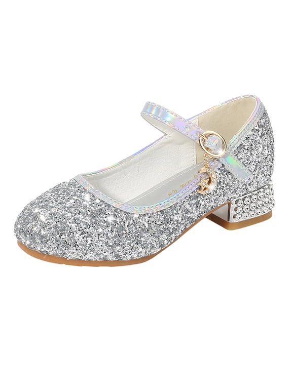 Girls' Sandals Beach Slides for Kids Toddler Little Kid Dress Pumps Glitter Sequins Princess Low Heels Party Dance Shoes Rhinestone