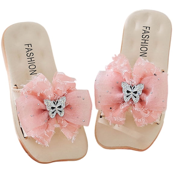 Girls Sandals Cute Bowtie Square Open Toe Slip on Slippers Comfortable Footbed Summer Dress Flat Shoes Pink 9 Toddler