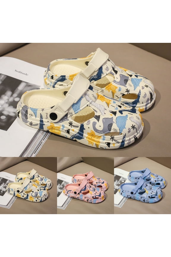 Girls Sandals Dinosaur Print Thick Soft Sole Non Slip Outdoor Clog Sandals Girls Slippers Blue 8-9 Years
