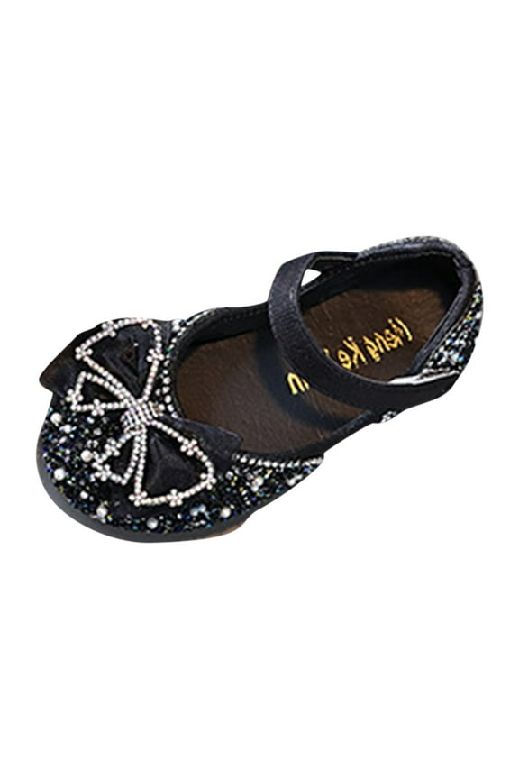 Girls Sandals Fashion Spring And Summer Dress Dance Performance Princess Shoes Sequin Rhinestone Mesh Bow Hook Loop Solid Color Comfortable Black Party School Shoes 2.5 Years-3 Years