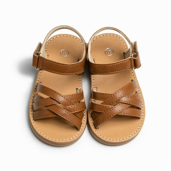 Girls Sandals For Toddlers Soft Sole Glitter PU With Flower Weaving Design Summer Shoes For Baby Casual Girls Sandals Brown 28
