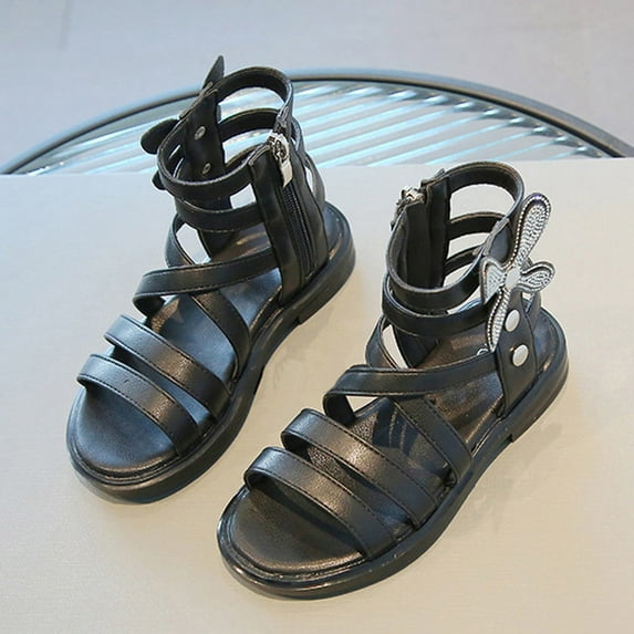 Girls Sandals,Girls Sandals Summer Children's Rhinestone Roman Sandals Soft Sole Fashionable Princess Shoes ,Toddler Girl Sandals/Toddler Boy Sandals(Color:Black,Size:1)