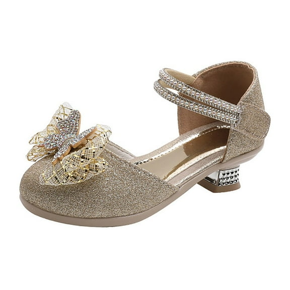 Girls Sandals Glittler Bow Dress Shoes Princess Crystal High Heels Party Wedding Flower Girls Shoes for Kid Toddler