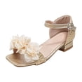 thumbnail image 1 of Girls Sandals Low Chunky Heels Ankle Strap Pumps Square Open Toe Flower Wedding Party Dress Shoes Gold 12.5 Little Kid, 1 of 7