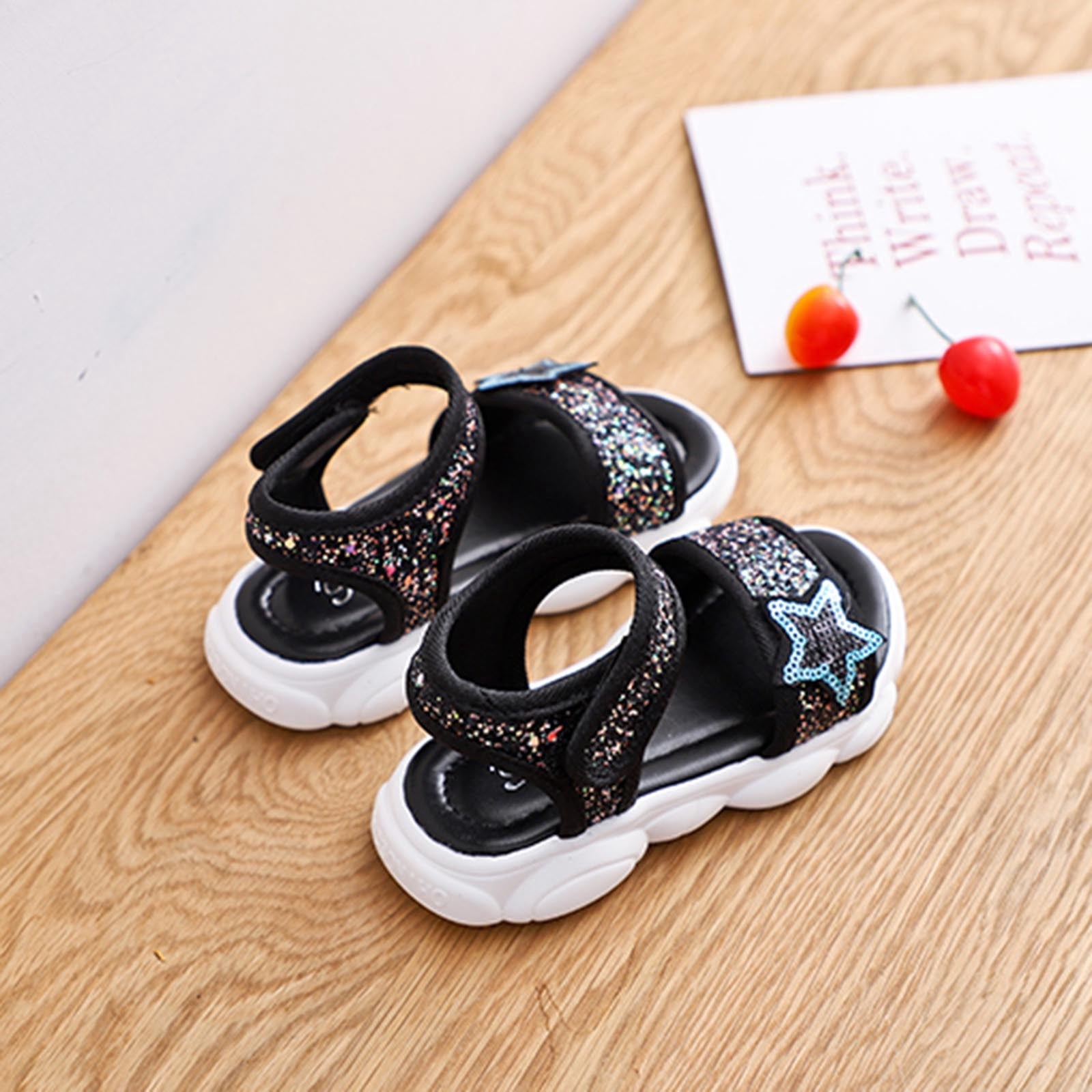 Girls Sandals Open Toe Cute Flats Dress Sandals Toddler Baby Infant Girls  Sandals Star Sequin Children Beach Soft Shoes Slippers Black 12.5 M -  Walmart.com