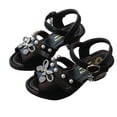 thumbnail image 1 of Girls Sandals Open Toe Heels Elegant Pearl Rhinestone Bow Flower Girl Wedding Party Shoes Kids Princess Dress Shoes Black 12.5 Little Kid, 1 of 5