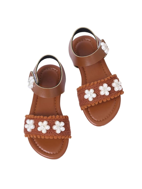 Girls Sandals Open Toe Summer Flats Dress Sandals Shoes Toddler/Little Kid/Big Kid Brown 10(4 Years)