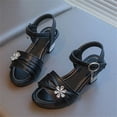 thumbnail image 1 of Girls' Sandals, Open Toed Solid Color Flower Sandals, Bow Party High Heels, Princess Shoes, 1 of 7