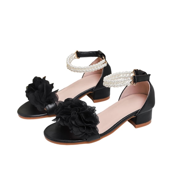 Girls Sandals Pearl Decoration Toe Loop Heel Design Elegant Party Footwear Stylish Kids Sandals For Girls Formal Occasions ,8-9 Years