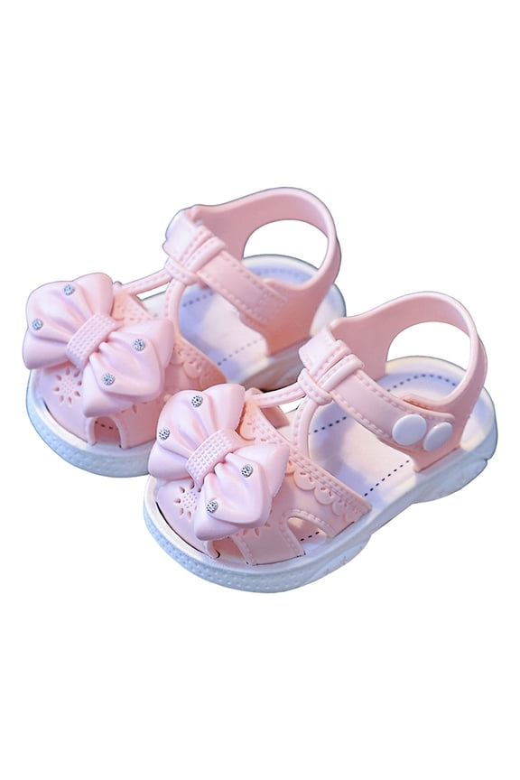 Closed Toe Sandals for Girls Cute Bow Rhinestone Adjustable Button Ankle Strap Non Slip Soft Sole Princess Shoes