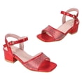 thumbnail image 1 of Girls Sandals Solid Color Squared Open Toe Glitter Rhinestone Band Low Heeled Flower Girl Party Wedding Dress Shoes Red 12 Little Kid, 1 of 6