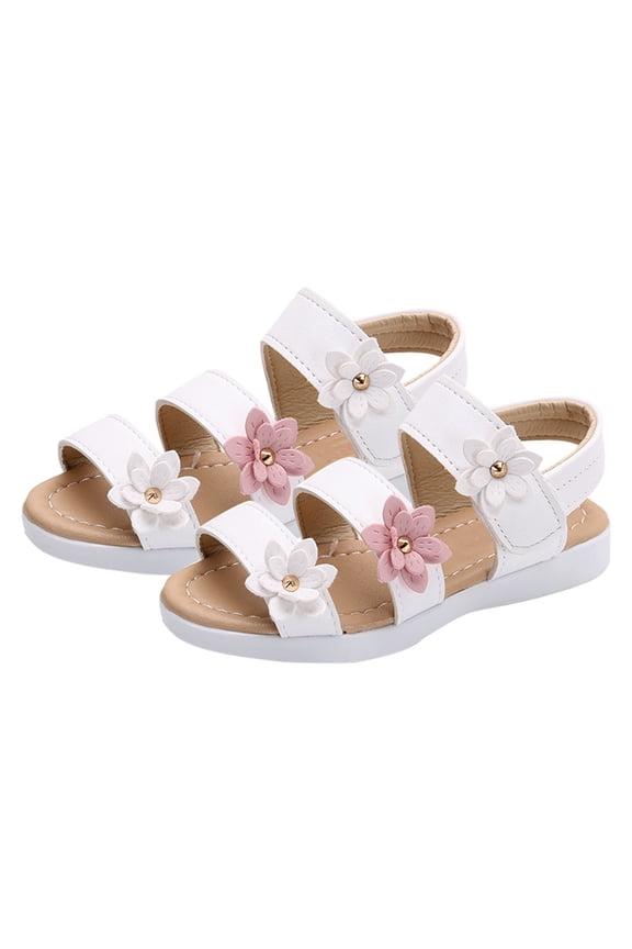Girls Sandals Summer Sandals Flower Flat Pricness Shoes Girls Beach Shoes,Size 5.5 Years-6 Years