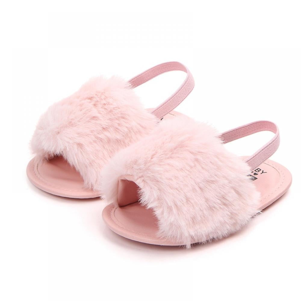 Bubble Gum Pink Fur Slides Womens Luxury Pool Beach Slides 