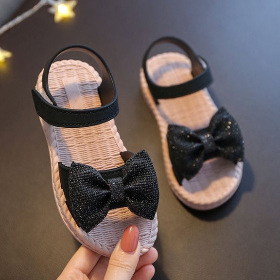 Girls Sandals,Toddler Kids Girls Soild Bowknot Princress Shoes Soft Sole Non Slip First Walkers Prewalker Beach Shoes Sandals,Toddler Girl Sandals/Toddler Boy Sandals(Color:Black,Size:11.5)