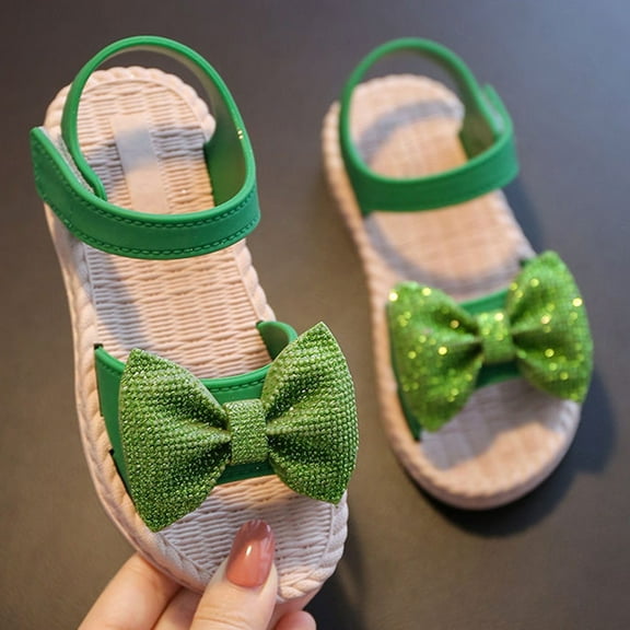 Girls Sandals,Toddler Kids Girls Soild Bowknot Princress Shoes Soft Sole Non Slip First Walkers Prewalker Beach Shoes Sandals,Toddler Girl Sandals/Toddler Boy Sandals(Color:Green,Size:13)