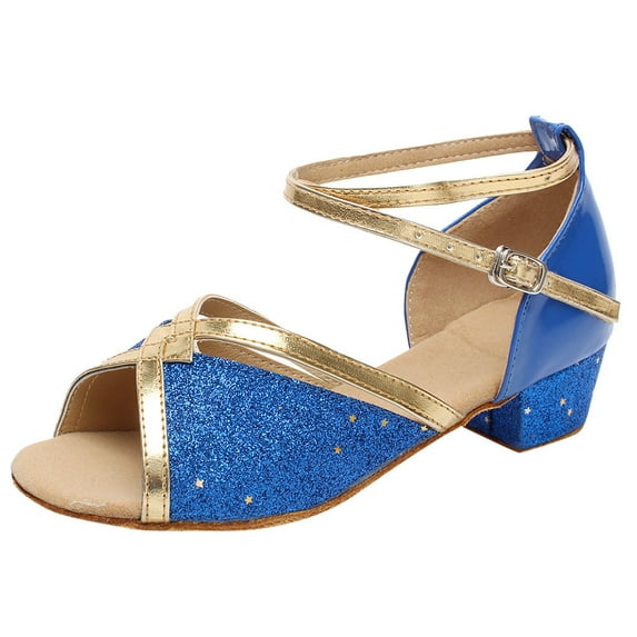 Girls Sandals Toddler/Little Kid Cute Open Toe Flats Dress Sandals Toddler Baby Kids Girls Princess Dancing Ballroom Tango Latin Shoes Sandals Blue 4-5 Years