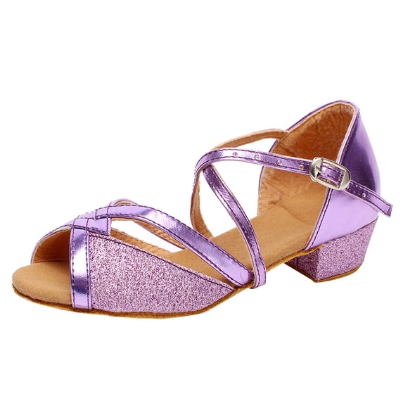Girls Sandals Toddler/Little Kid Cute Open Toe Flats Dress Sandals Toddler Baby Kids Girls Princess Dancing Ballroom Tango Latin Shoes Sandals Purple 4 Years