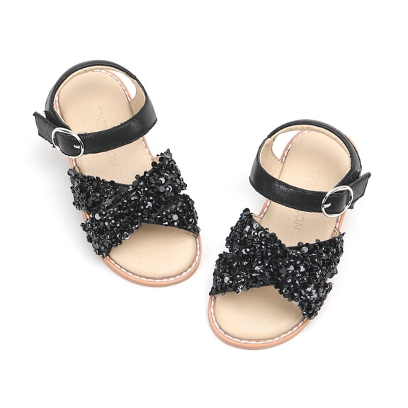 Girls Sandals Toddler Summer Dress Shoes Gladiator Beach Flat Sandals(AA334 Black/11M)