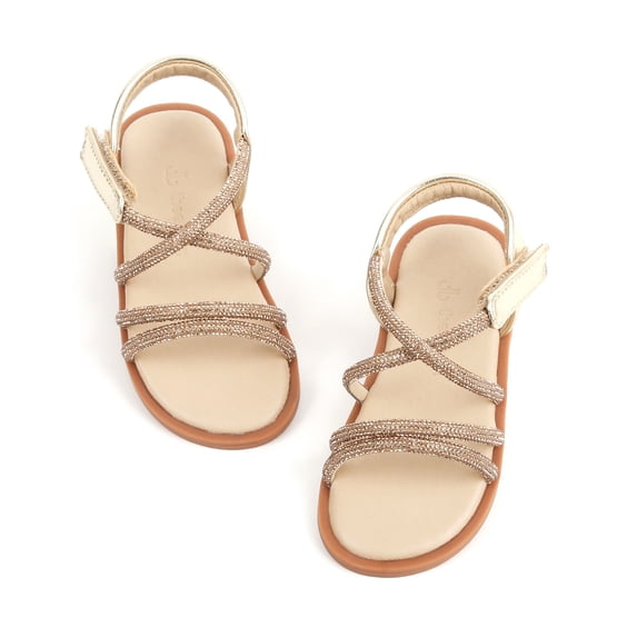 Girls Sandals Toddler Summer Dress Shoes Gladiator Beach Flat Sandals(AA390 Gold/8M)