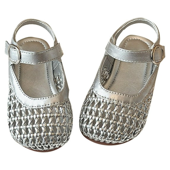 Girls Sandals Woven Mary Jane Sandals Hollow Casual Shoes Breathable Kids Footwear Trendy Design For Girls Summer Daily Wear ,5-5.5 Years