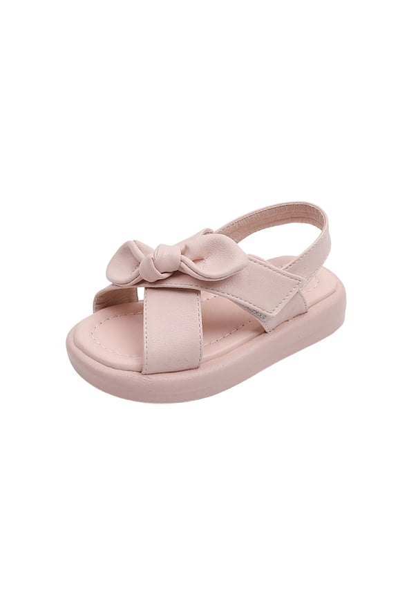 Girls Sandals for Kidss with Bow, Pink Open Toe Play Shoes - Adjustable Strap, Soft Cushioned Comfort, Easy On for Summer & Dressy Occasions,Size 8