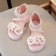 thumbnail image 1 of Girls Sandals with Pearl Flower, Open-Toe Closed-Heel Summer Shoes, Soft Sole Cute Princess Sandals for Kids, 1 of 6