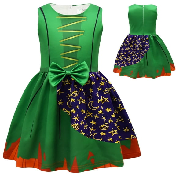 Girls Sanderson Sister Cartoon Dress Witch Halloween Outfit Party Gown