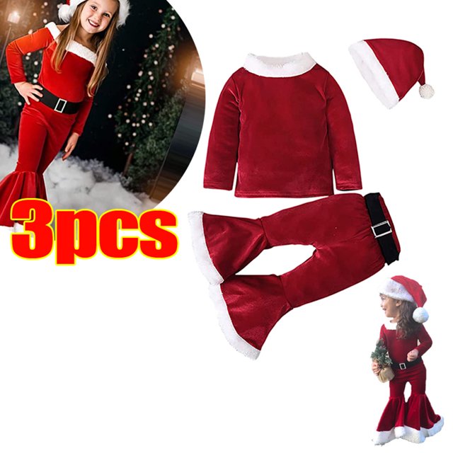 Girls Santa Claus Costume Kids Baby Suit Christmas Party 3Pcs/Set