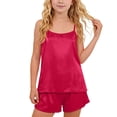 thumbnail image 1 of Girls Satin 2 Piece Outfits Silk Cami Tops and Shorts Sets Summer Sleeveless Tracksuits for Kids 5-14 Years, 1 of 7