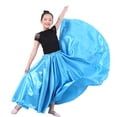 thumbnail image 1 of Girls Satin Full Circle Long Dance Skirt Ankle Length Shiny Satin Swing Skirt for Girls 8-12 Years Belly Dance Long Skirt, 1 of 6