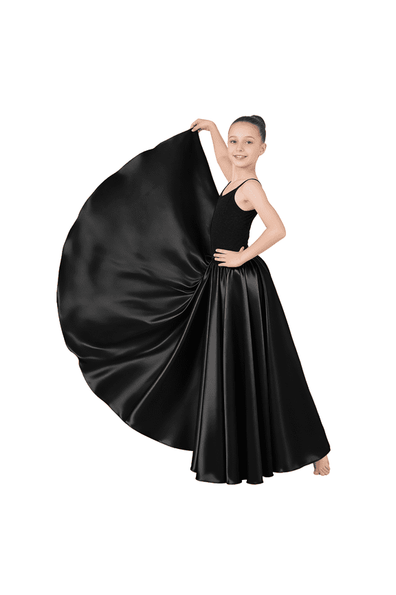 Girls Satin Full Circle Long Dance Skirt Ankle Length Shiny Satin Swing Skirt for Girls 8-12 Years Belly Dance Long Skirt
