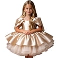 thumbnail image 1 of Girls Satin Mini Princess Dresses Cape Sleeve Neck Ruffle Tiered Gowns for Wedding Birthday Party Evening Ceremony Beige 12-13 Years, 1 of 6
