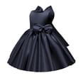 thumbnail image 1 of Girls Satin Mini Princess Dresses Trendy Sleeveless Ruched A Line Bow Detail Gown for Wedding Birthday Party Pageant Holiday Ceremony Navy 9-10 Years, 1 of 6