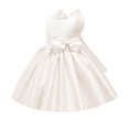 thumbnail image 1 of Girls Satin Mini Princess Dresses Trendy Sleeveless Ruched A Line Bow Detail Gown for Wedding Birthday Party Pageant Holiday Ceremony White 7-8 Years, 1 of 6