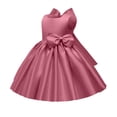 thumbnail image 1 of Girls Satin Mini Princess Dresses Trendy Sleeveless Ruched A Line Bow Detail Gown for Wedding Birthday Party Pageant Holiday Ceremony Hot Pink 0-1 Years, 1 of 6