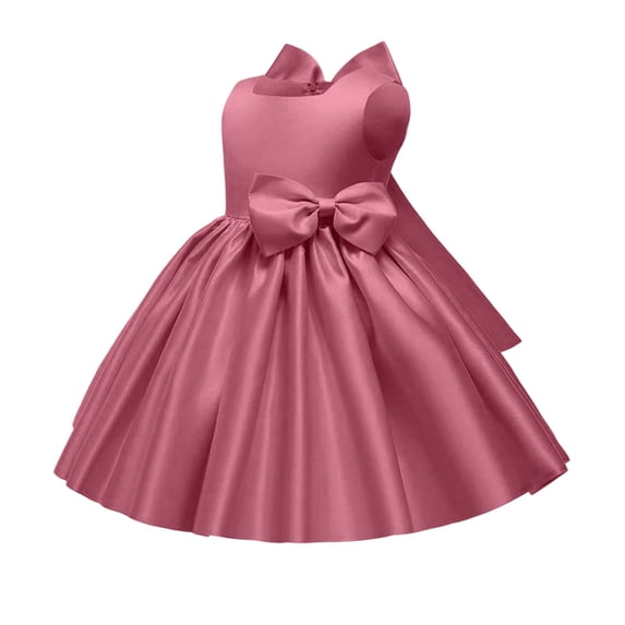 Girls Satin Mini Princess Dresses Trendy Sleeveless Ruched A Line Bow Detail Gown for Wedding Birthday Party Pageant Holiday Ceremony Hot Pink 0-1 Years