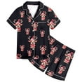 thumbnail image 1 of Girls Satin Pajama Set Short Sleeve Sleepwear 2 Piece Loungewear Soft Comfortable Button Down Top and Shorts Classic Holiday Outfit, 1 of 4