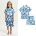 thumbnail image 1 of Girls Satin Pajamas Cute Cartoon Pajamas Short Sleeve Button Down Loungewear Soft Girls Pjs Size 4-5 Years, 1 of 5