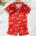 thumbnail image 1 of Girls Satin Pajamas Set Cute Heart Print Button Down Sleep Shirt Top Pajamas Pants Toddler Girl Sleepwear Silk Pajamas for Girls 18-24 Months, 1 of 8