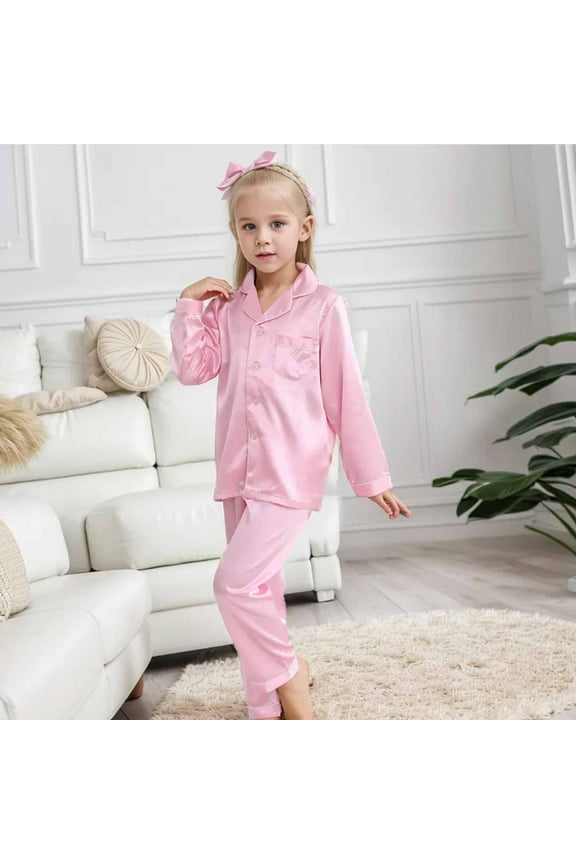 Silk Pajamas Girls Pink Kids Button Down Pajamas Set Classic Loungewear Toddler Boy Pajamas 13-14 Years