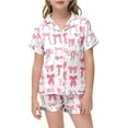 thumbnail image 1 of Girls Satin Pajamas Valentines Pjs Short Sleeve Bow Print Button Down Sleepwear Little Girl Pajamas 8-9 Years, 1 of 4