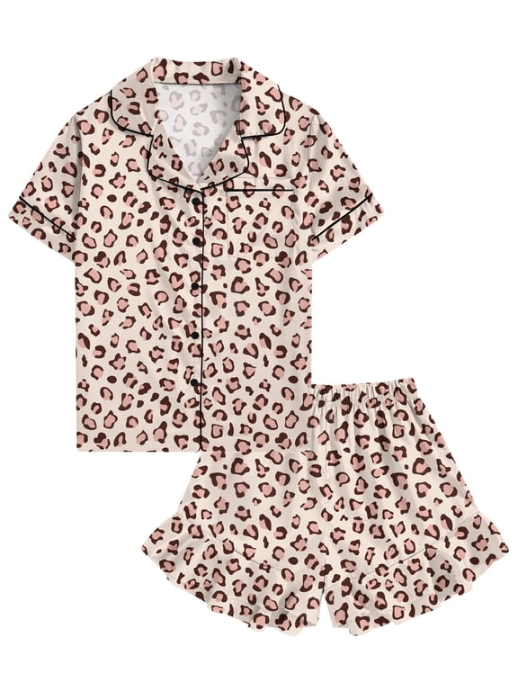 Girls Satin Pajama Set Short Sleeve Button Down Silk Sleepwear 2 Piece Summer Loungewear for Child Girl 6-14Y