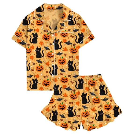 Aideaone Girls Satin Pajama Set Short Sleeve Button Down Silk Sleepwear 2 Piece Summer Loungewear for Child Girl 6-14Y