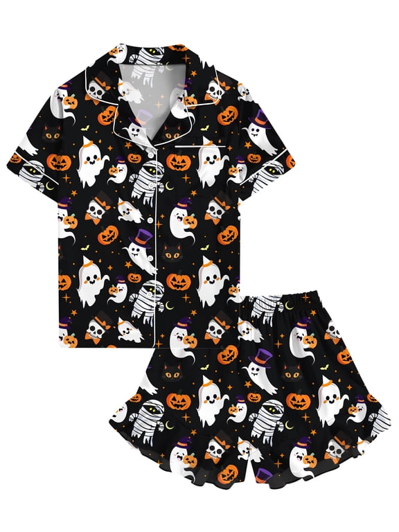 Girls Satin Pajama Set Short Sleeve Button Down Silk Sleepwear 2 Piece Summer Loungewear for Child Girl 6-14Y
